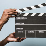 Film production clapperboard on set