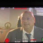 Documentary interview on a cinema camera monitor